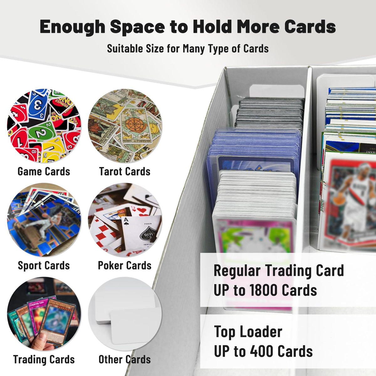 Numina 4-pack 2-row large card storage box open lid showing easy access to cards.