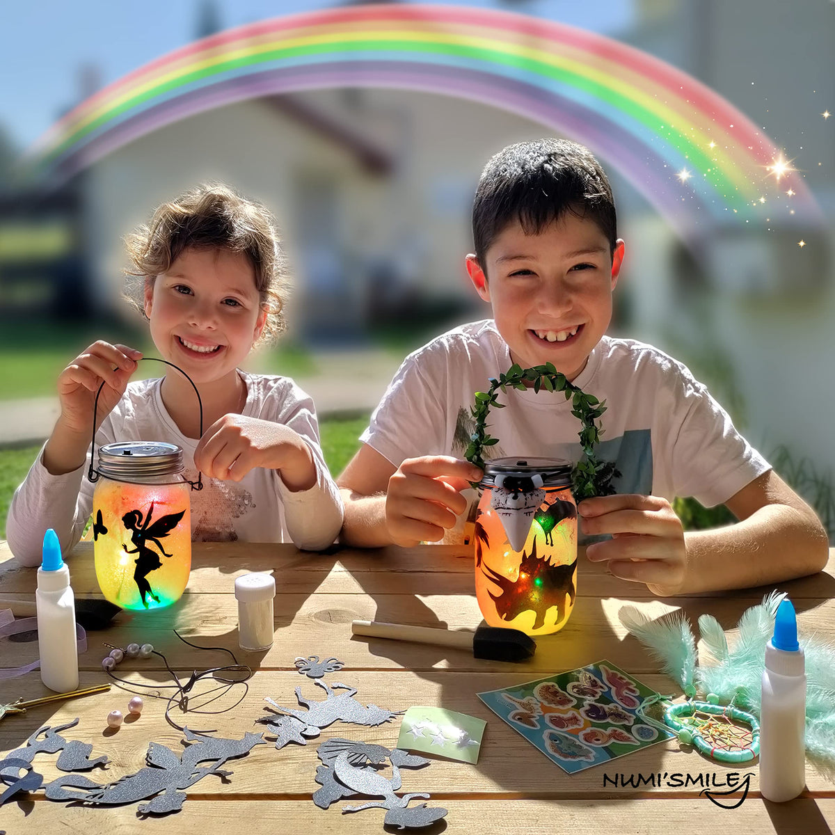 NUMI'SMILE dinosaur tooth stickers add playful detail to the craft.