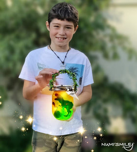 NUMI'SMILE LED lights brighten the dinosaur lantern for a magical glow.