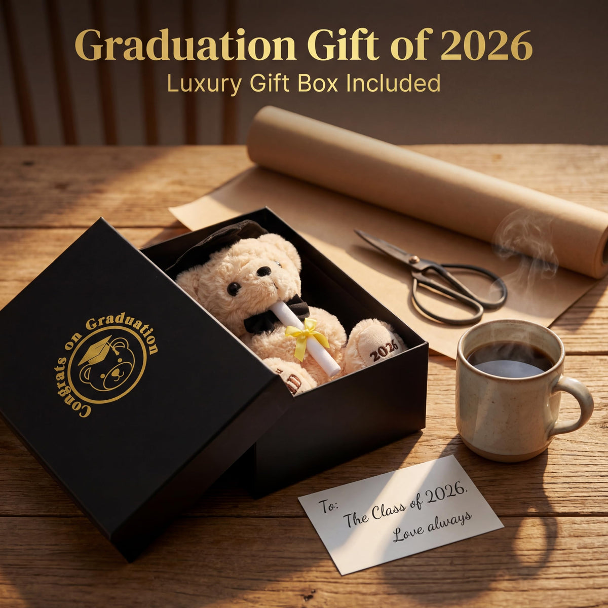 Numyawl diploma prop held by bear creates a celebratory display.