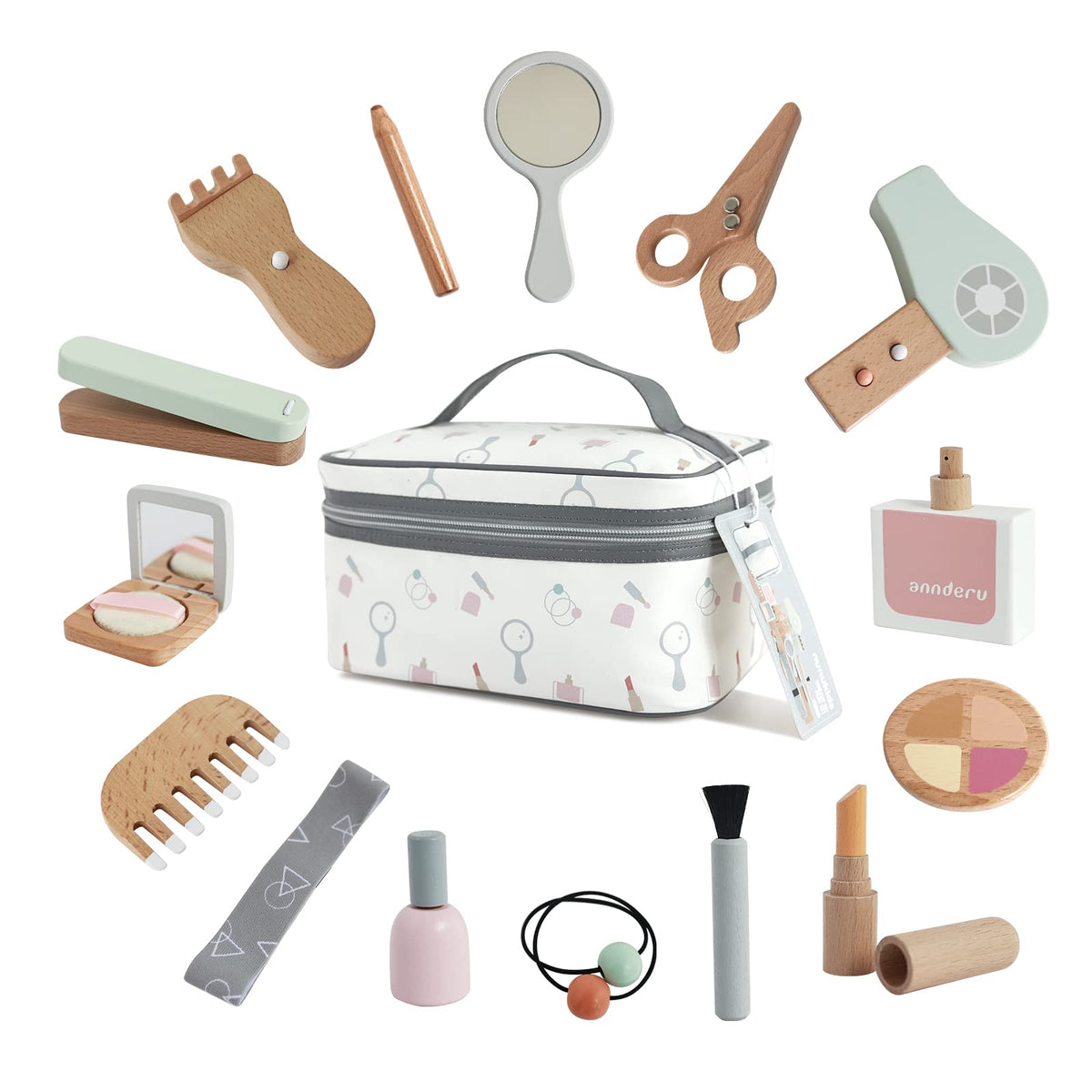 Nunukids wooden makeup kit open case inspires imaginative play and exploration.