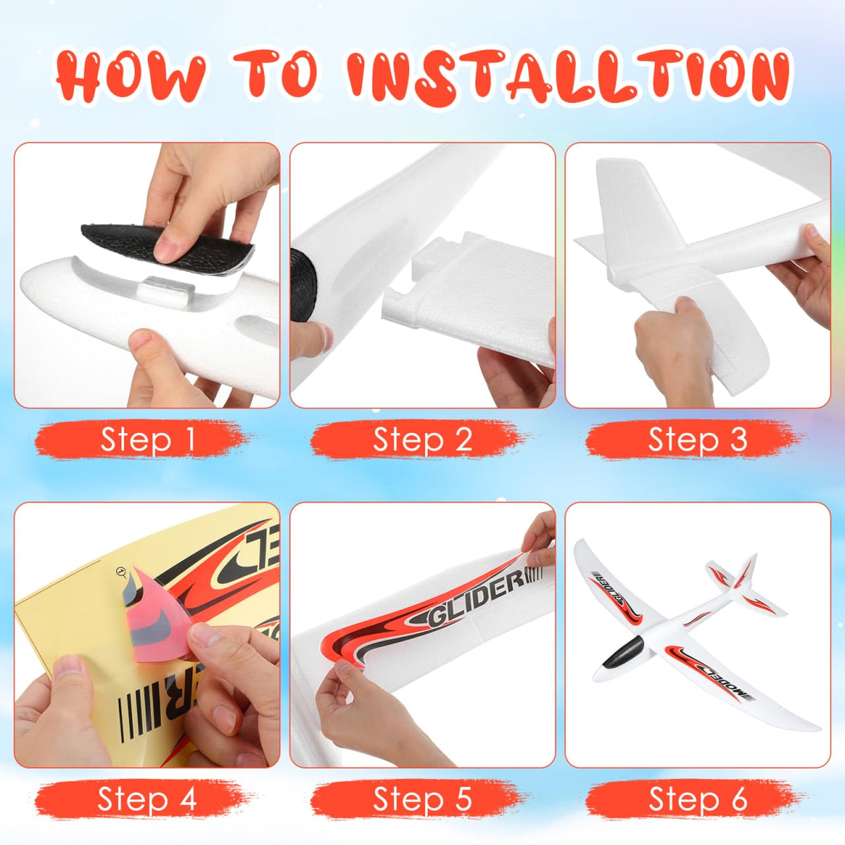 NUOBESTY foam glider plane setup with wings, ready for backyard launches.