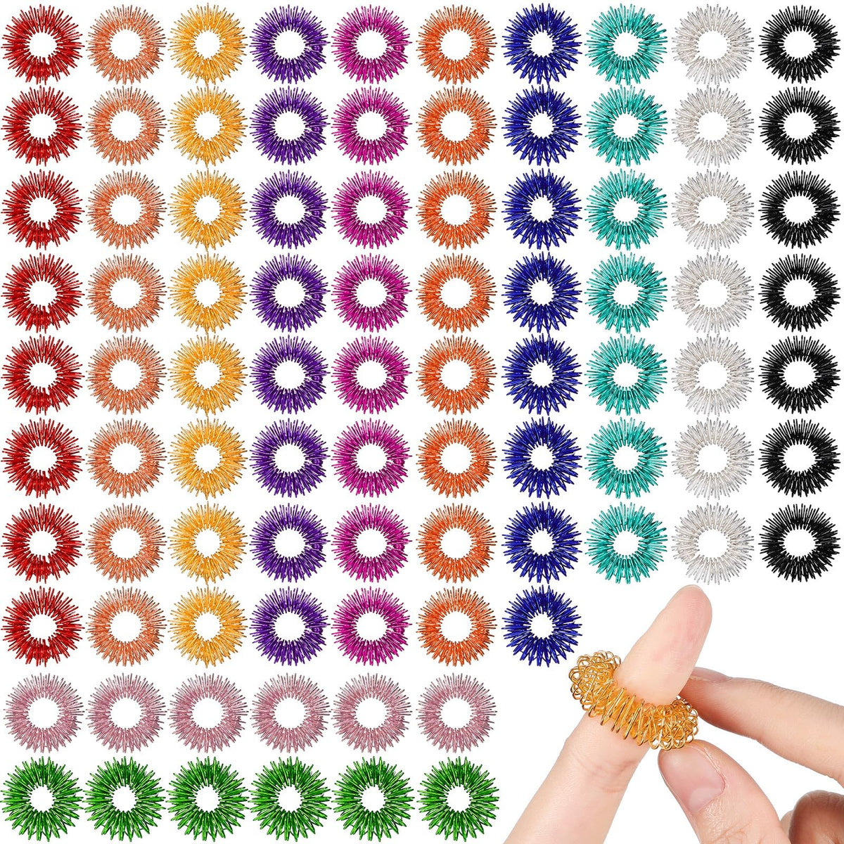 Nuogo acupressure rings 200-pcs pack in colorful hues for stress relief and focus.