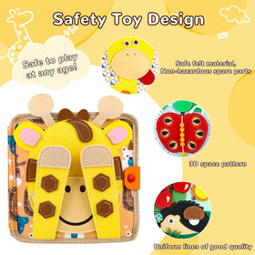 NUOLUTH Busy Book Velcro and button page enhances coordination and problem solving.