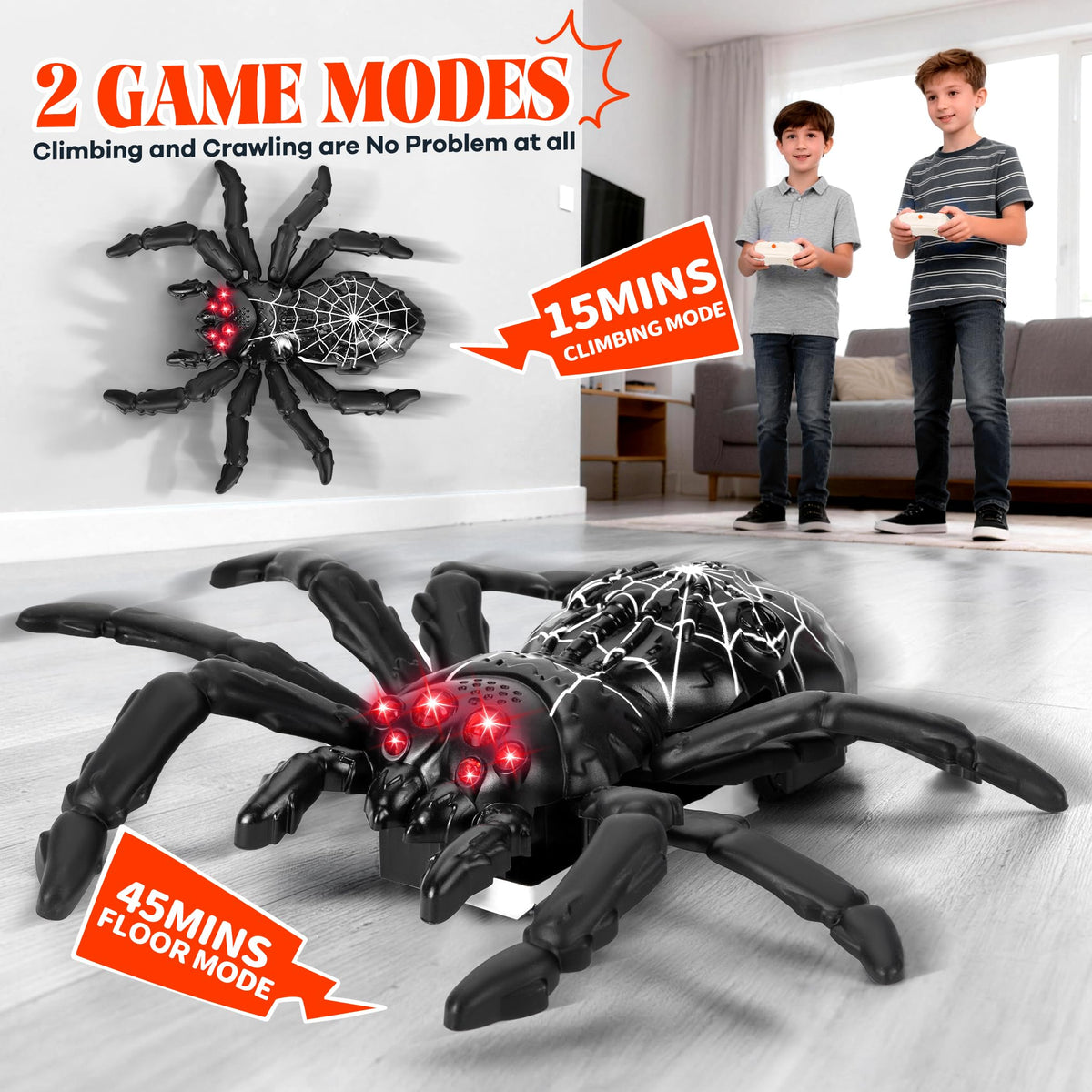 Nurcazo remote control spider on wall demonstrating anti-gravity climb
