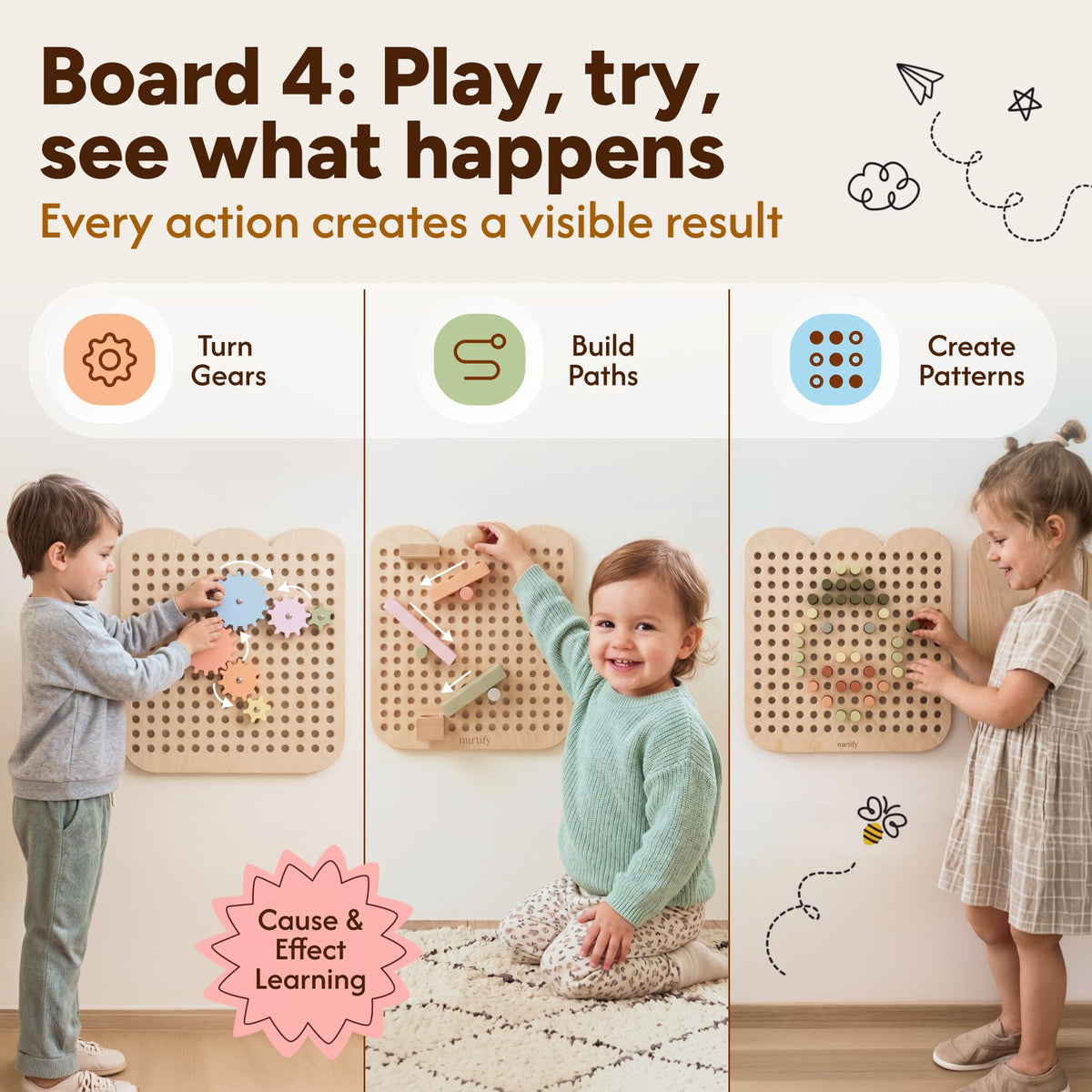 Nurtify tracing activities detail shows fine motor exploration on the wall
