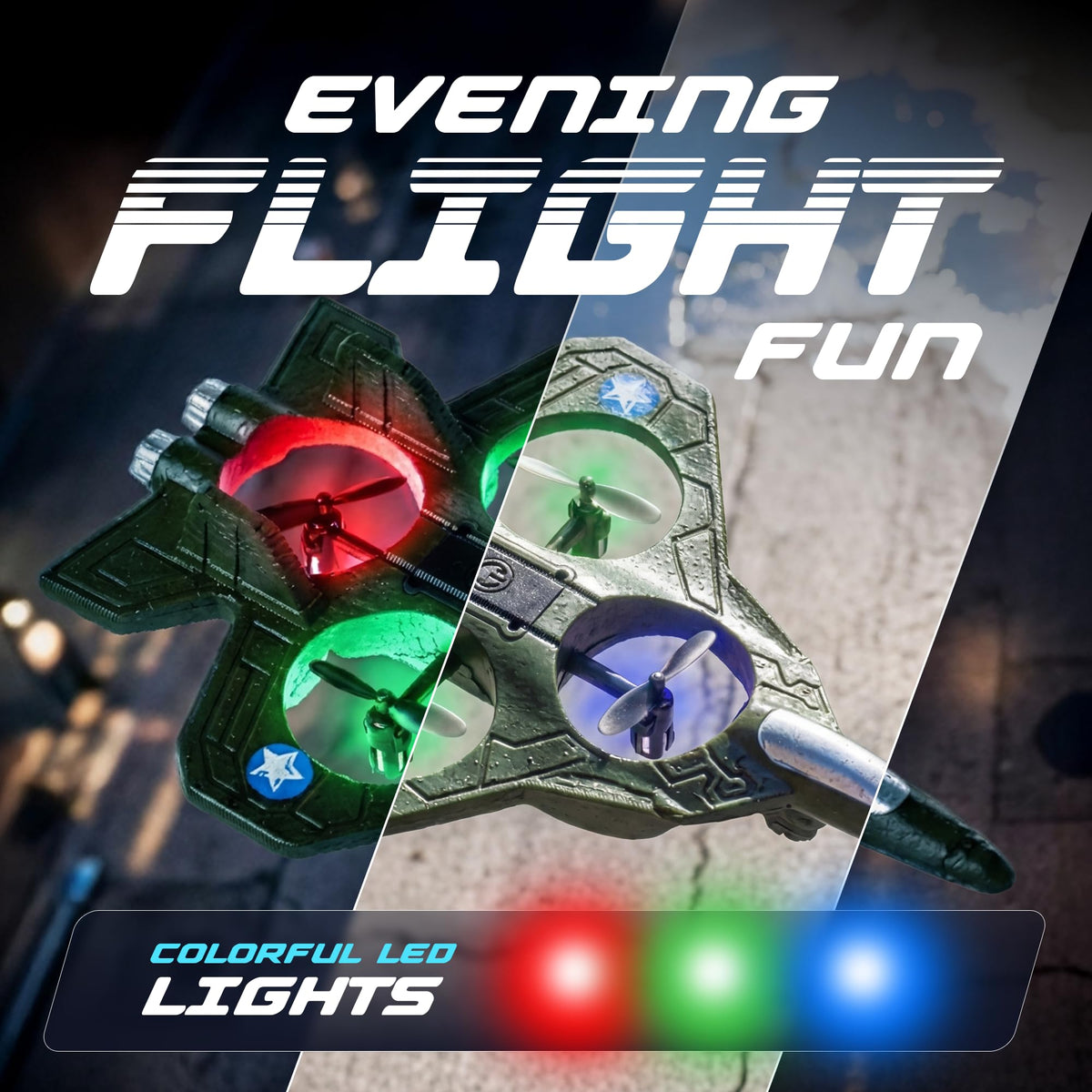 Nutty Toys RC Stunt Airplane LED lights aid night visibility