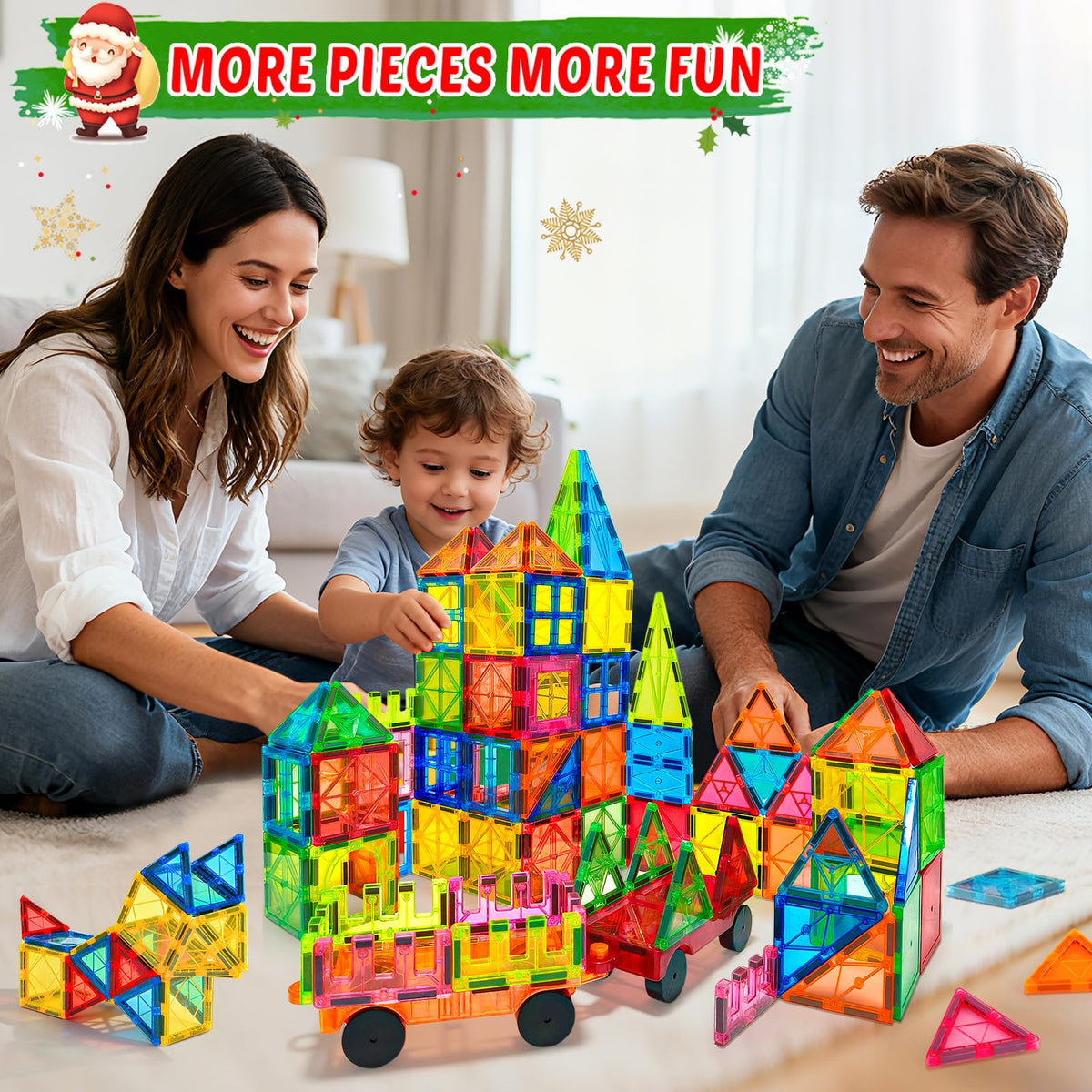 NVHH magnetic tiles used to build a colorful castle with magnets.