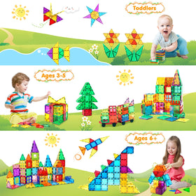 NVHH magnetic tiles forming a rocket for STEM-inspired play.