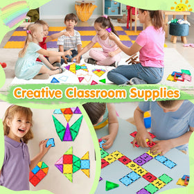 NVHH magnetic tiles showcase bright translucent colors reflecting light.