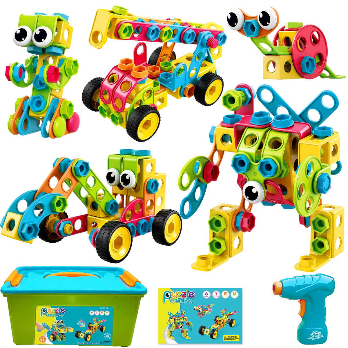 NXONE 195 pcs STEM blocks with drill for collaborative construction play.