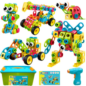 NXONE 195 pcs STEM blocks with drill for collaborative construction play.