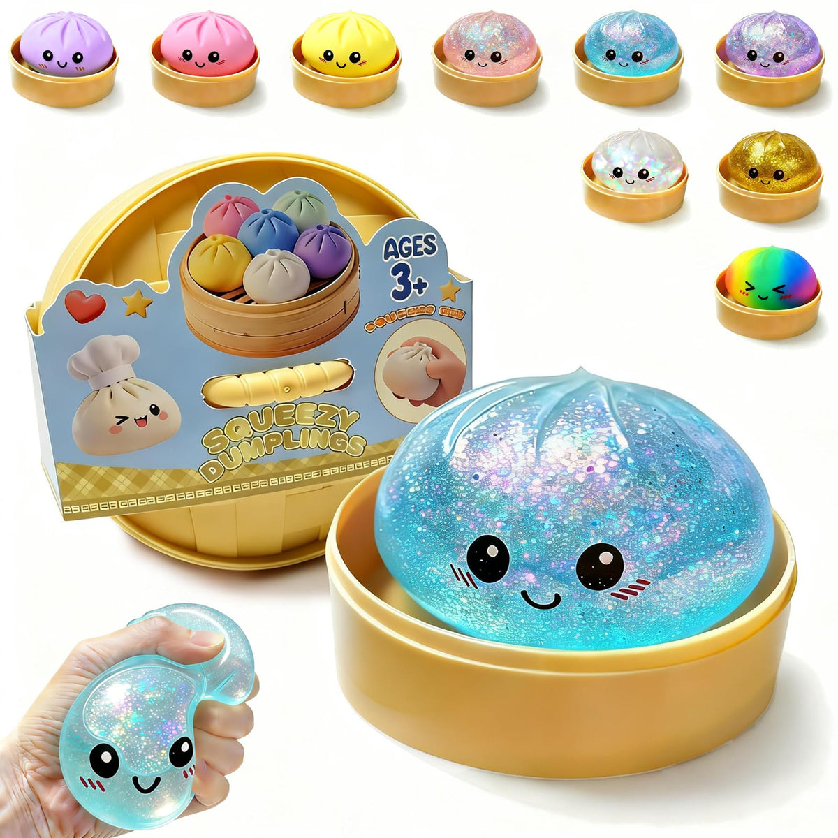 NYASFCH Dumpling Squishy with liquid and glitter inside for satisfying squeezes.