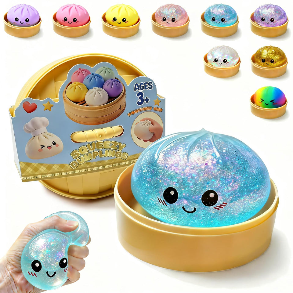 NYASFCH Dumpling Squishy with liquid and glitter inside for satisfying squeezes.