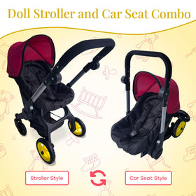 The New York Doll Collection maroon stroller with adjustable handle for growing kids.