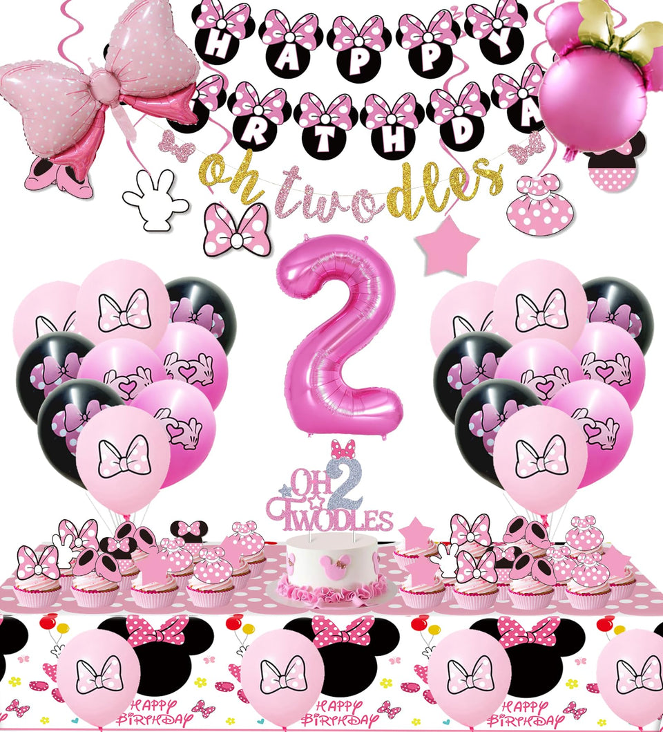 Nyhpar pink 2nd birthday banner decor for wall display and photos