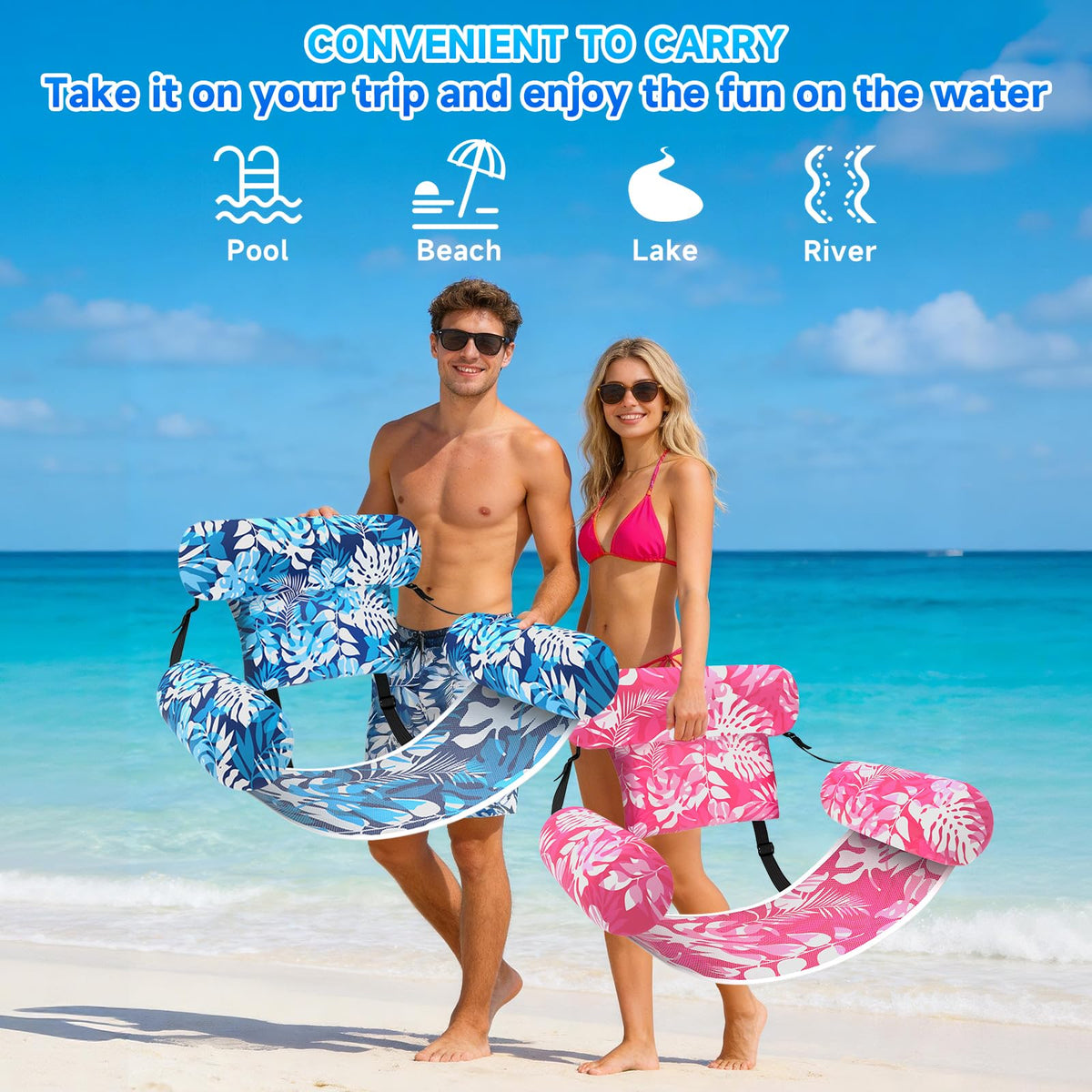 Nyrveua pool float adjustable straps for personalized fitting.