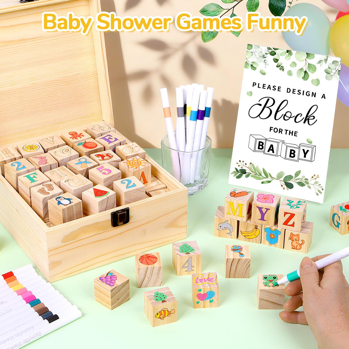 Nyxuso decorate-a-block station invites guests to color and write wishes.