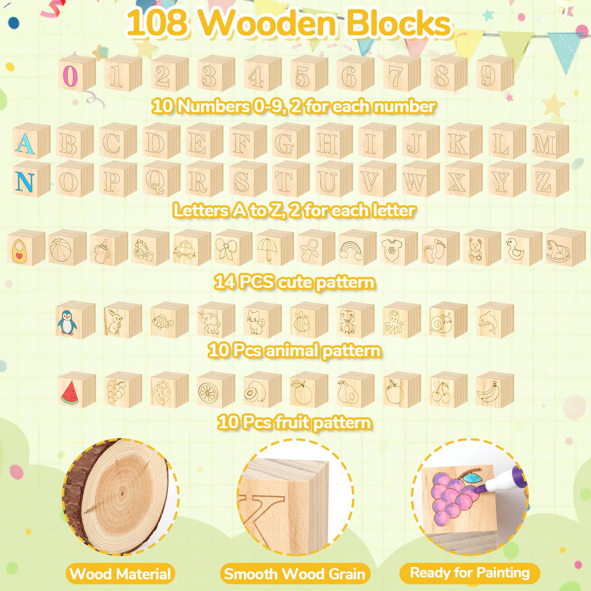 Nyxuso smooth wood blocks material ideal for coloring without ink bleed.