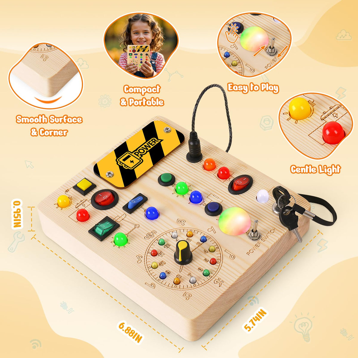 OAKJAR Busy Board solid wood construction ensures durability and safety.