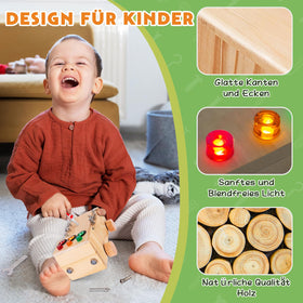OAKJAR Montessori screwdriver busy board closeup of durable wood texture and craftsmanship.