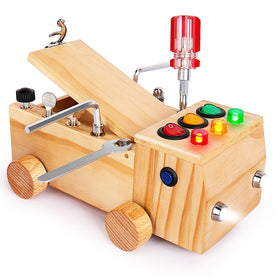 OAKJAR Montessori screwdriver busy board front view with colorful interactive elements for toddlers.