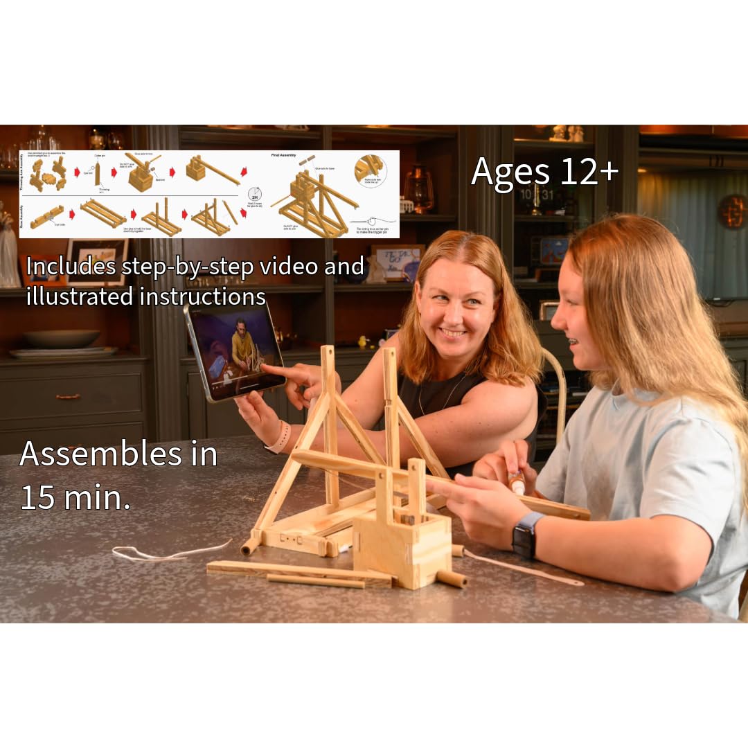 Oakland Ballistics Trebuchet assembly stage with pre-cut pieces and guides.