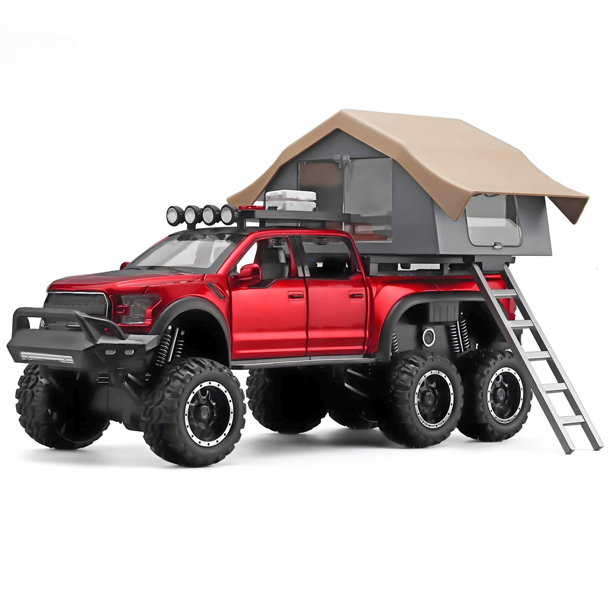 OANMYJJO F150 diecast truck with sightseeing cabin, durable red finish for rough play.