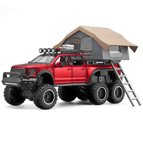 OANMYJJO F150 diecast truck with sightseeing cabin, durable red finish for rough play.