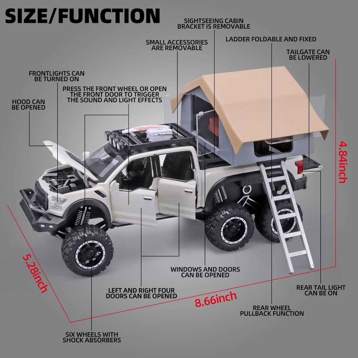 OANMYJJO F150 diecast with sightseeing cabin for imaginative trips