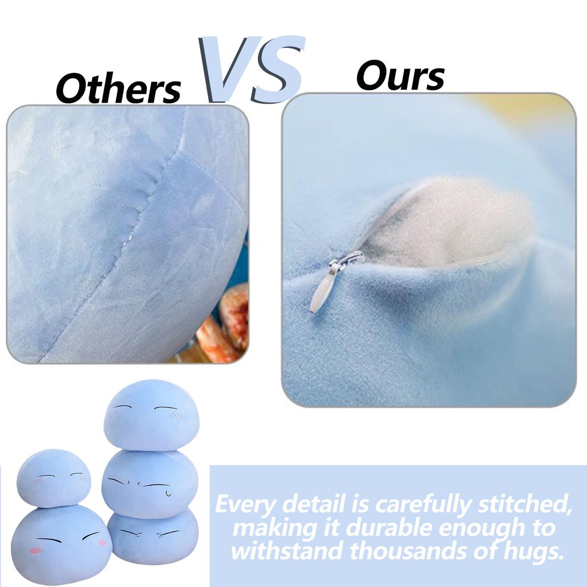 Obanai slime plush texture close-up emphasizes skin-friendly fabric and fluffiness.