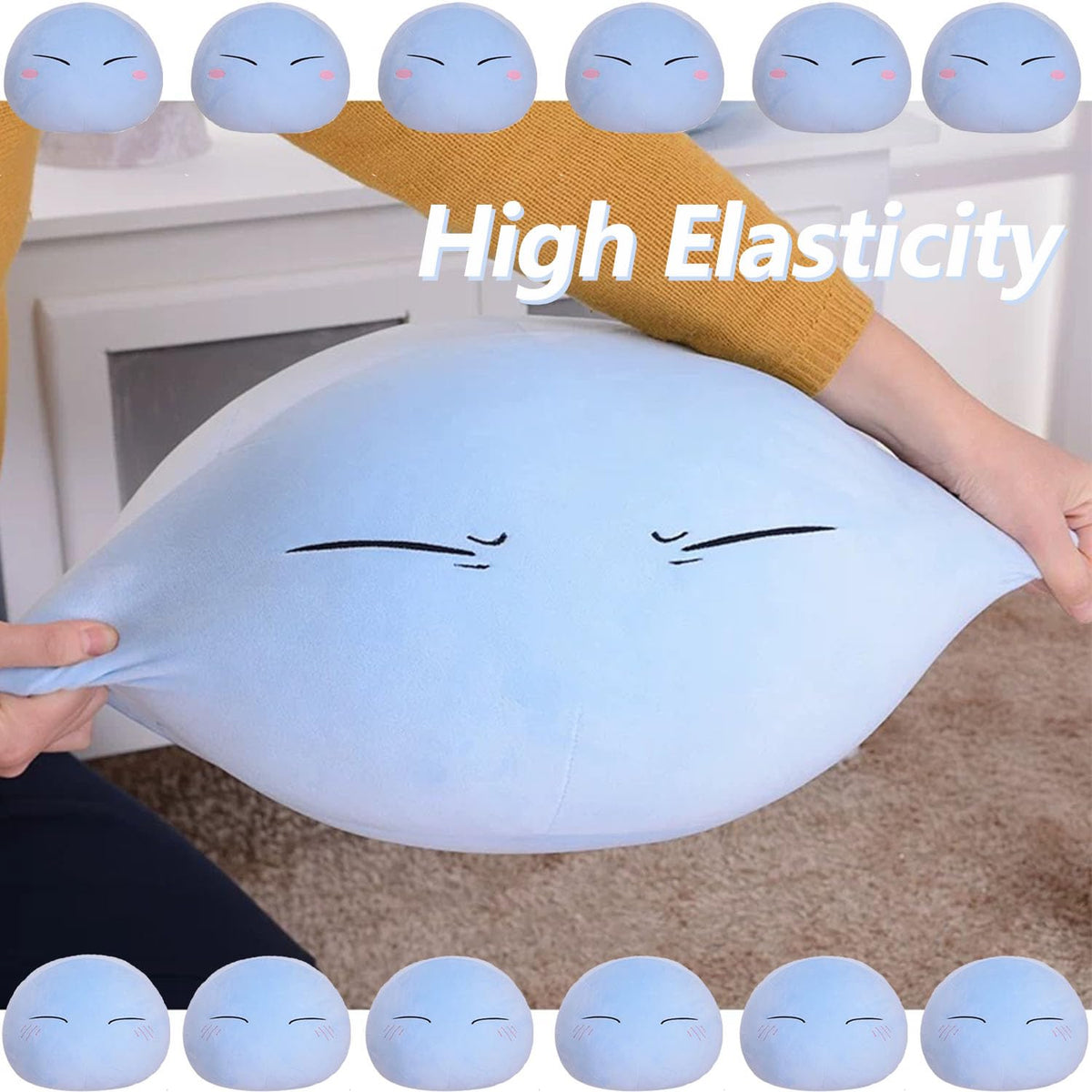 Obanai anime slime plushie fabric detail closeup reveals silky touch and stitching