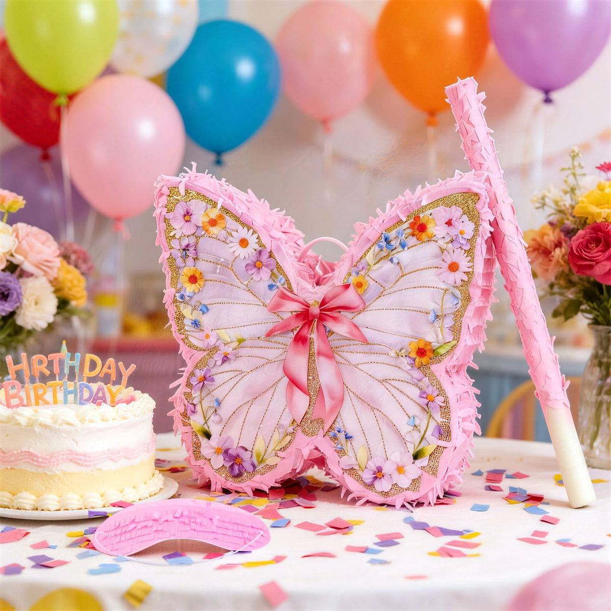 OBBOLO pink butterfly print details add festive garden party vibe.