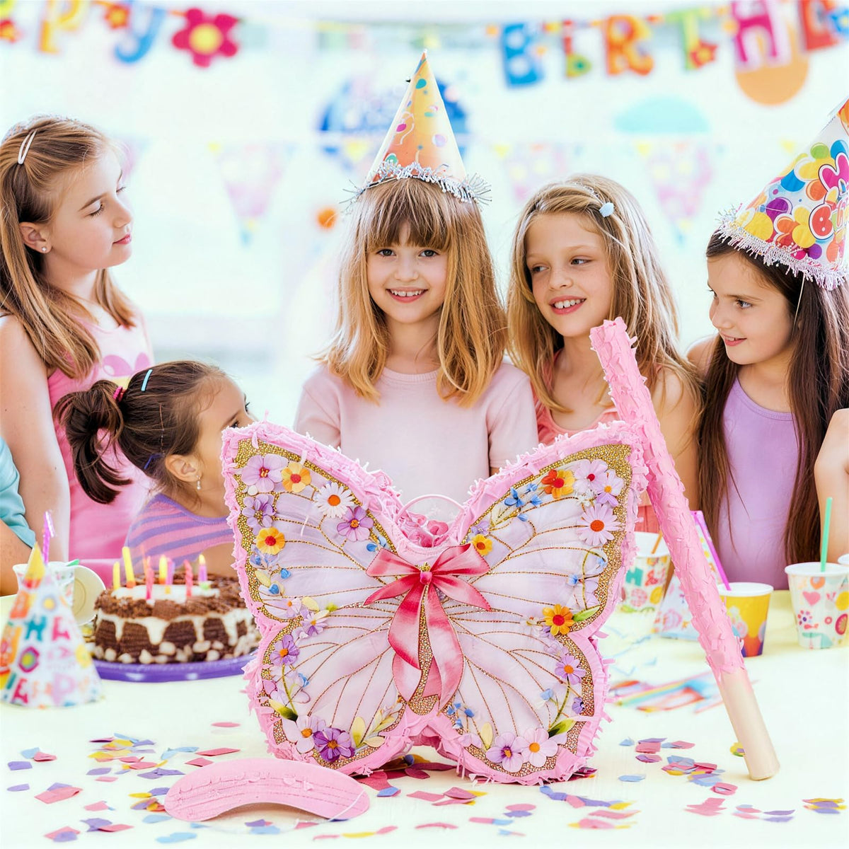 OBBOLO compact 14x12 inch pinata fits butterfly and floral themes.