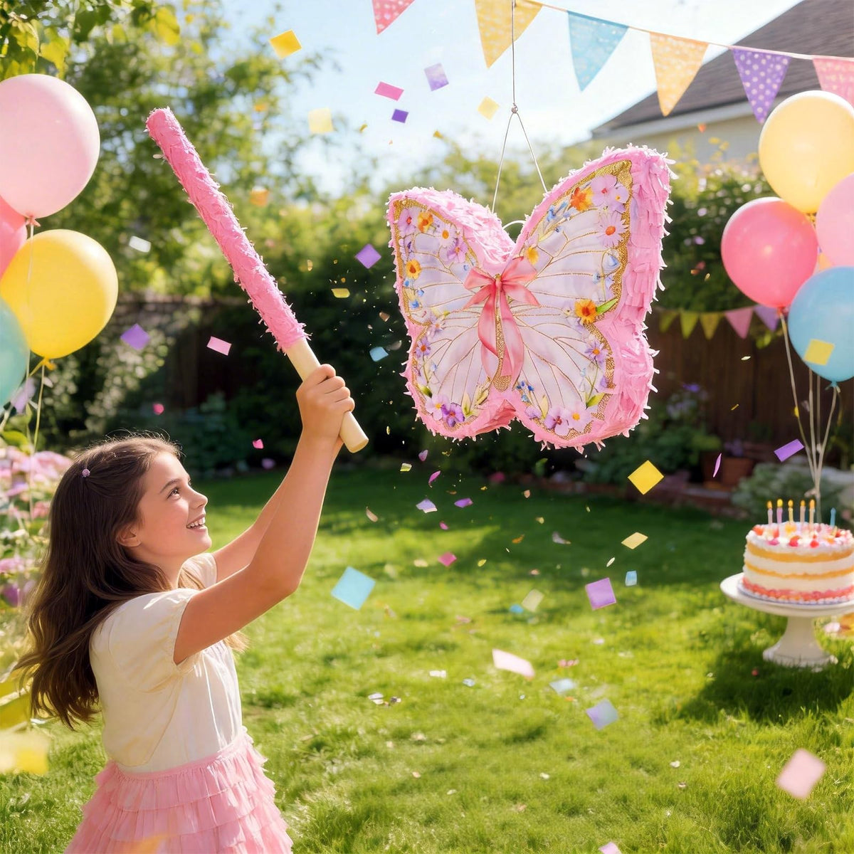 OBBOLO ready-to-hang pinata with top opening for quick setup.