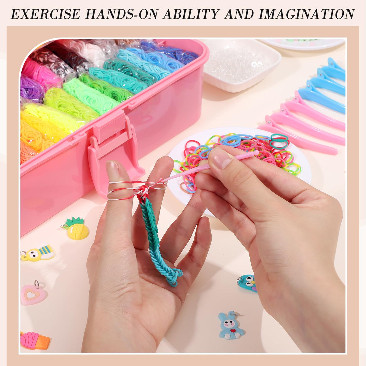 obeoby kit with colorful bands and tools enabling multiple craft projects.
