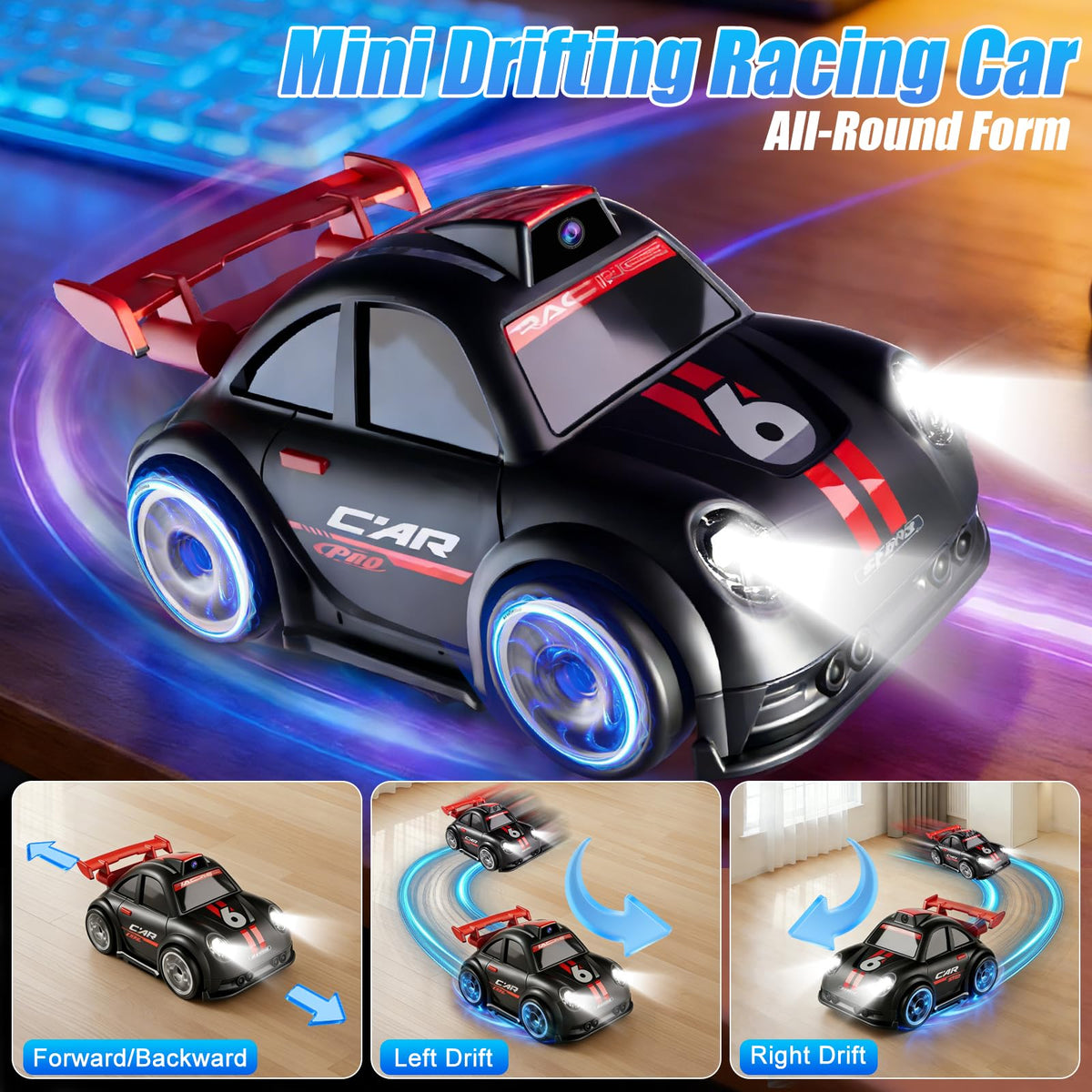 OBEST Mini RC Car 360° drift view highlights dynamic turning and stunts.