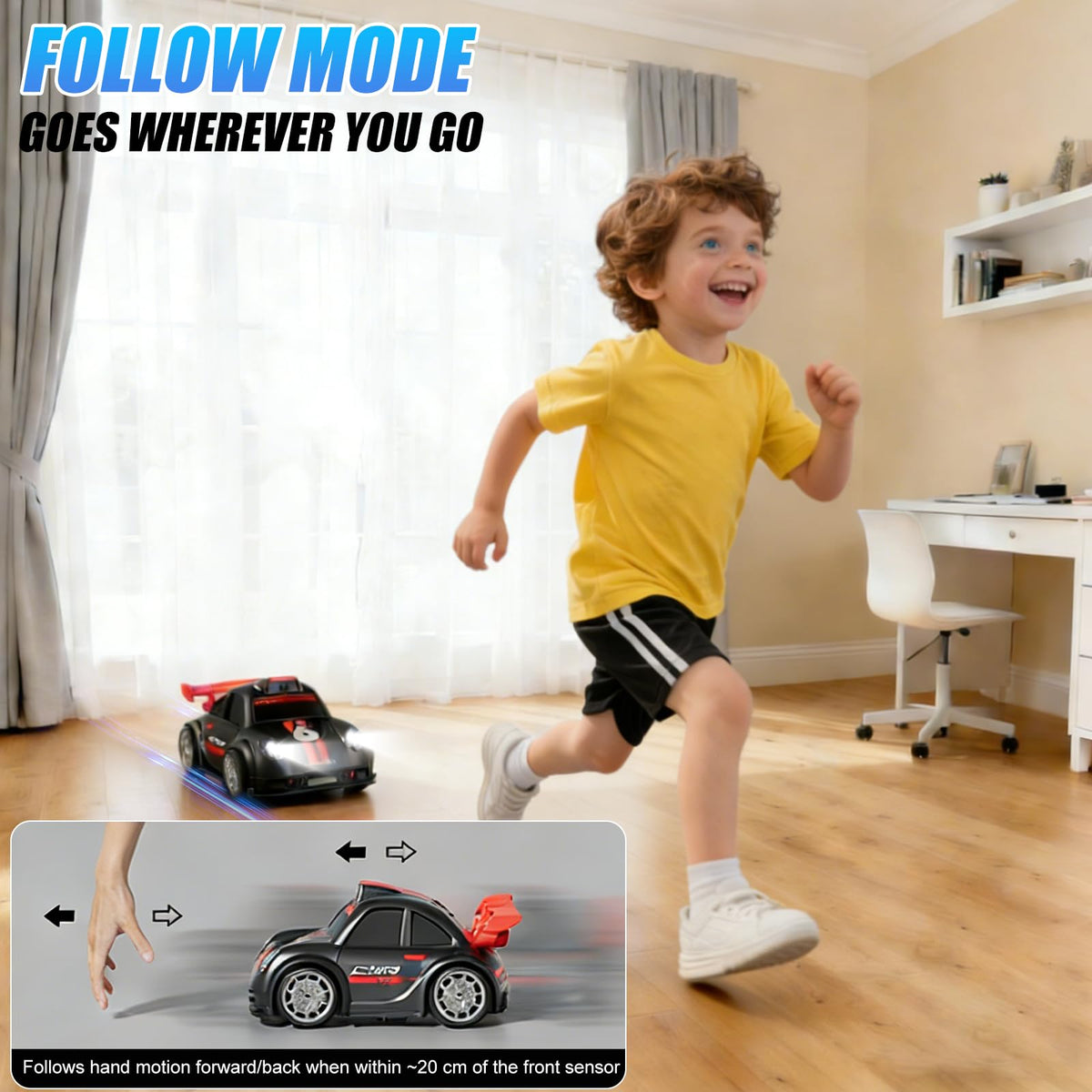 OBEST RC Car AI smart modes demonstrate follow and escape interactions.