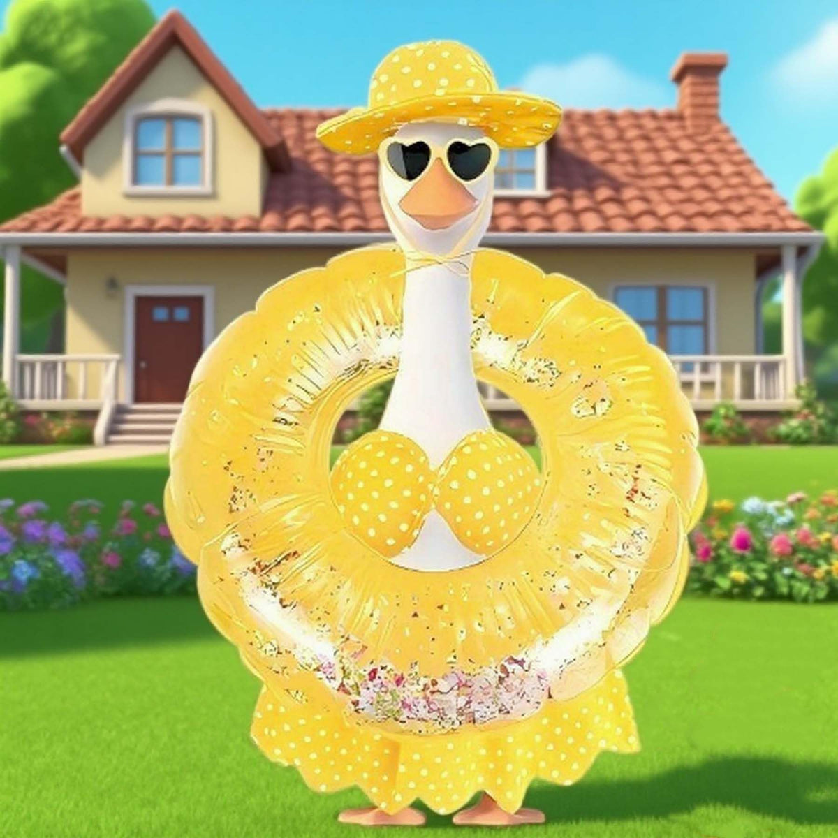 OBILAN heart-shaped sunglasses add whimsy to outdoor goose display
