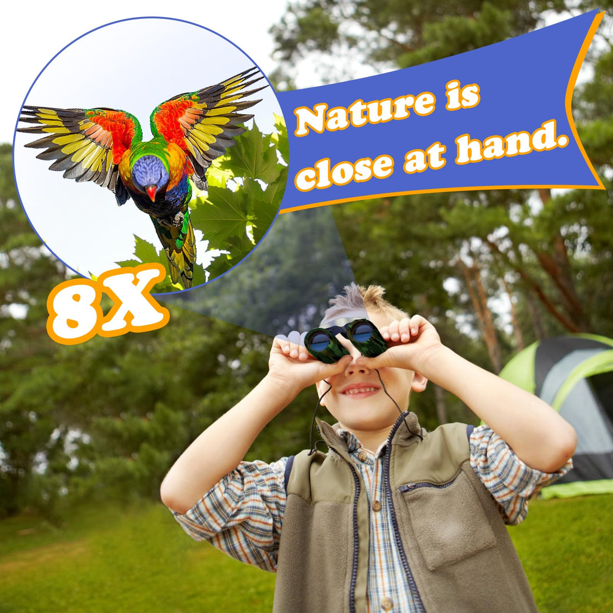 OBUBY binoculars with soft eyepieces protect eyes during playful birdwatching.