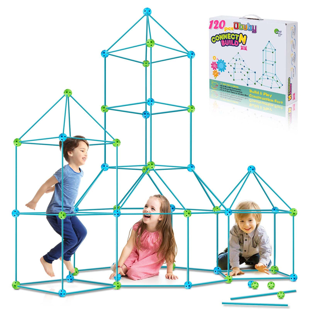OBUBY fort-building kit shows 75 sticks for creative forts.