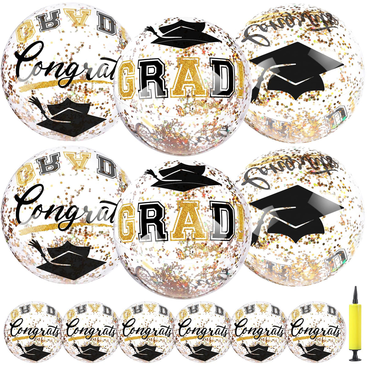 OBUSATT congrats grad ball 16inch with black gold glitter for standout party decor