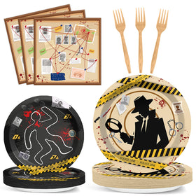 OBUSATT detective plates 9-inch with crime-scene design for main courses