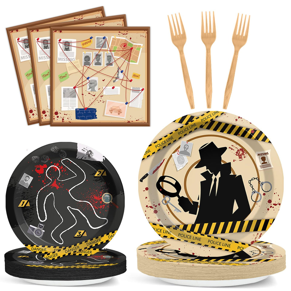 OBUSATT detective plates 9-inch with crime-scene design for main courses