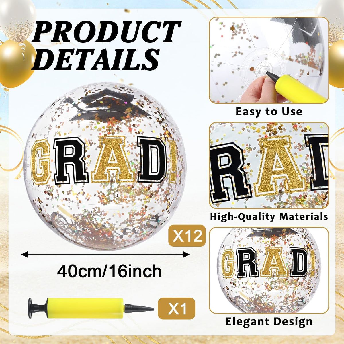 OBUSATT grad-cap-stars ball 16inch sparkles and works as a photo prop