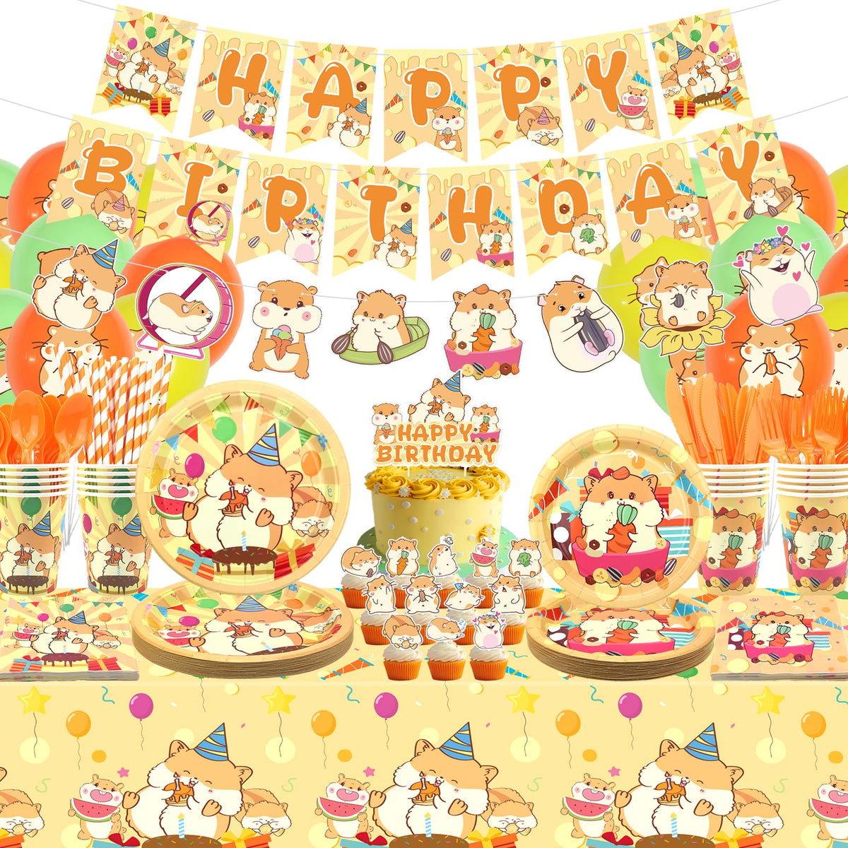Obussgar hamster happy birthday banner adds cheerful focal point for party decor