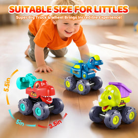 OCATO Dinosaur Monster Trucks pull-back feature speeds across the floor.