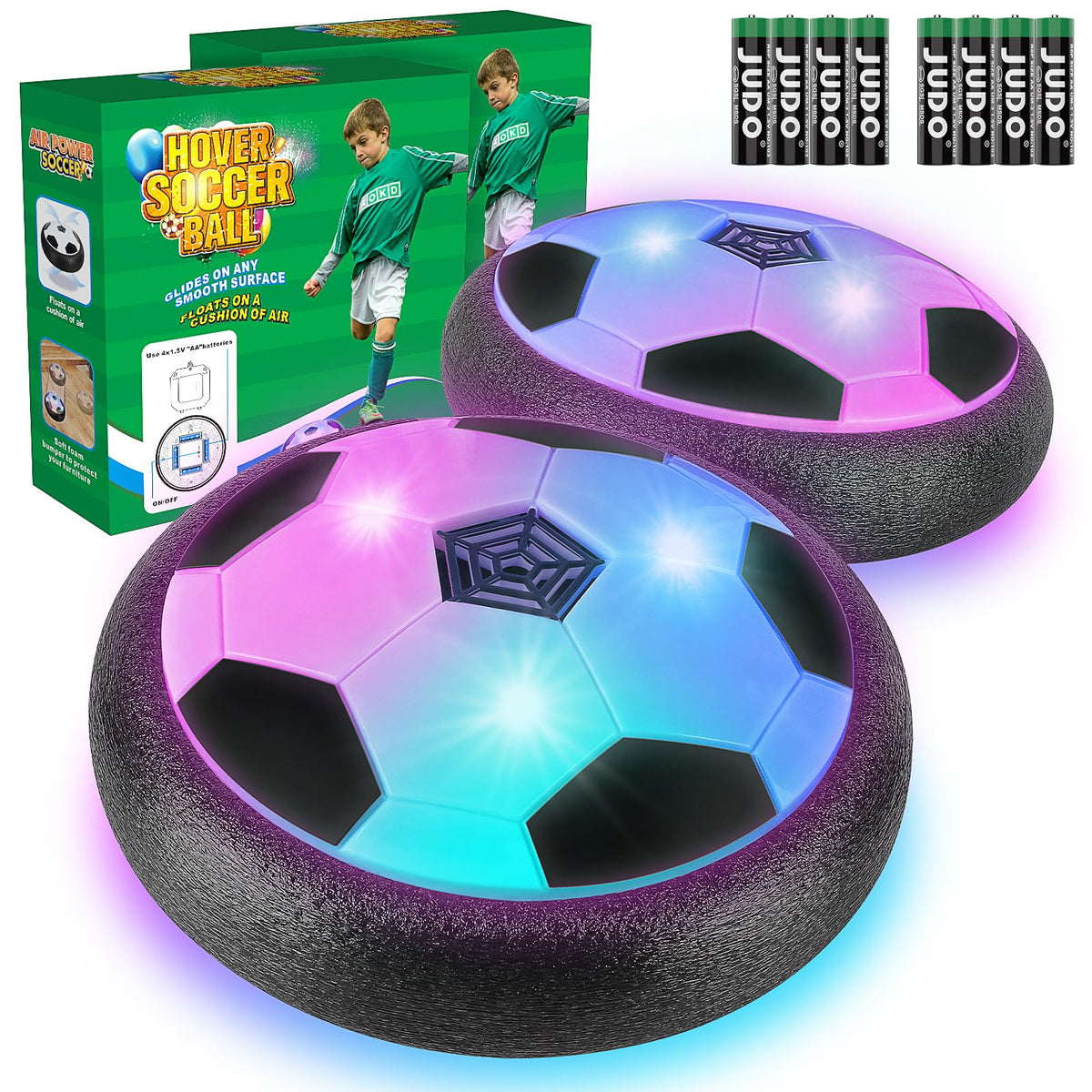 Ocditikl hover soccer ball with LED lights enhances indoor play.