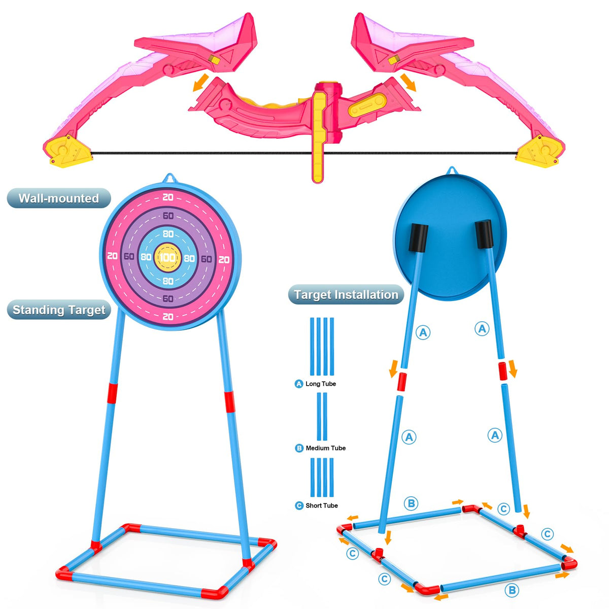 Ocditikl LED lighted archery set glows in dim rooms for engaging play sessions.