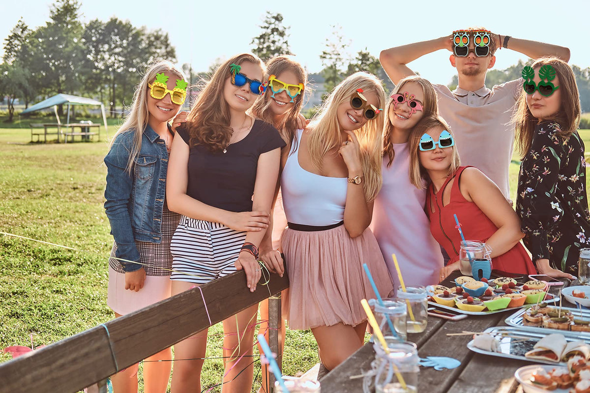 Ocean Line Luau sunglasses set arranges perfectly on a beach party backdrop.